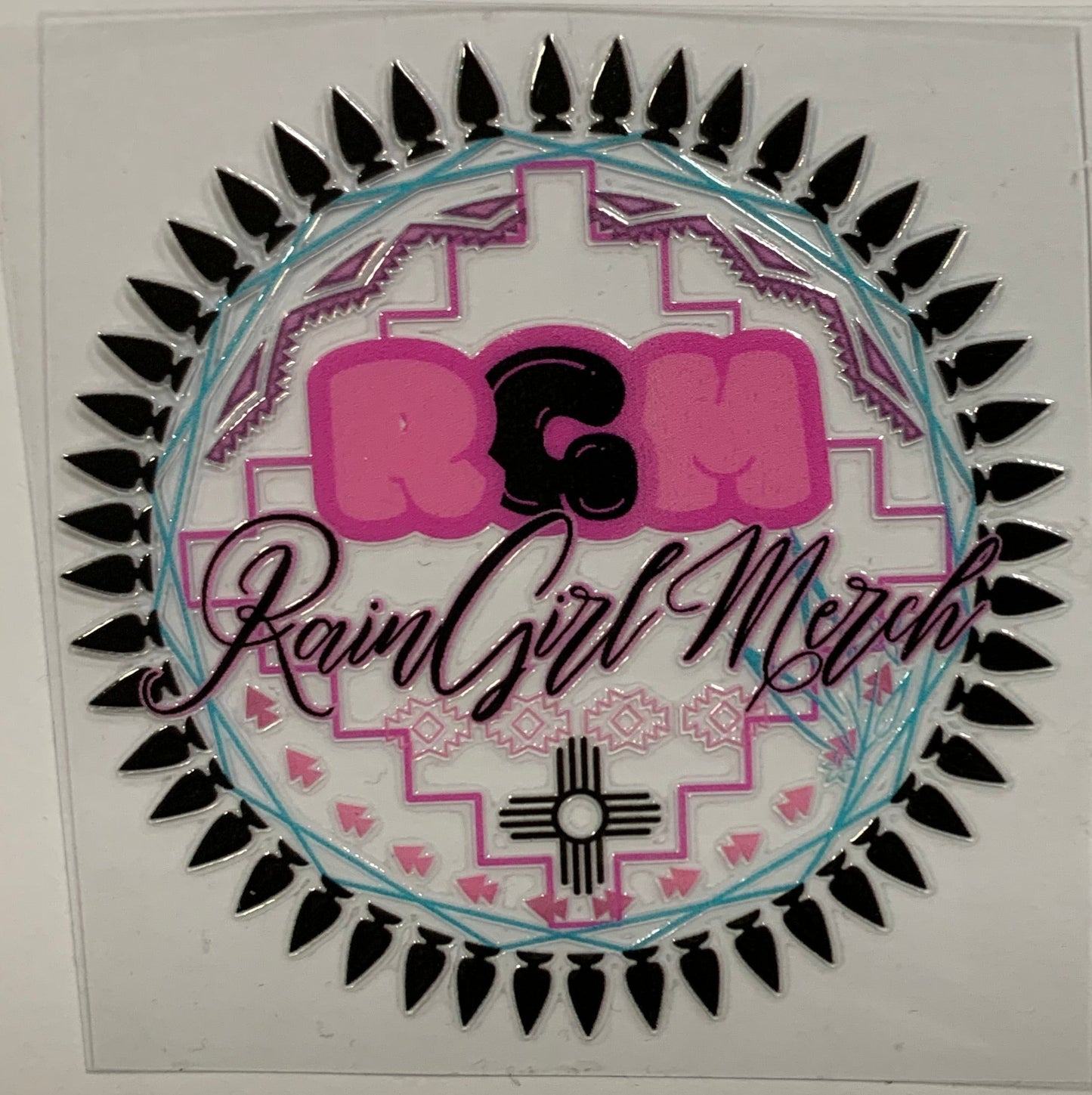 Circular logo with 'Rain Girl March' text and decorative elements on a transparent background